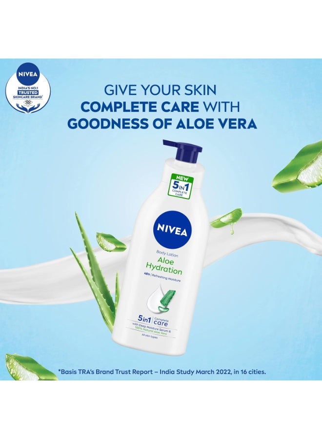 NIVEA Aloe Hydration Body Lotion 600 ml | 48 H Moisturization | Refreshing Hydration | Non Sticky Feel | With Goodness of Aloe Vera For Instant Hydration In Summer | For Men & Women (Pack of 2) - Image 2